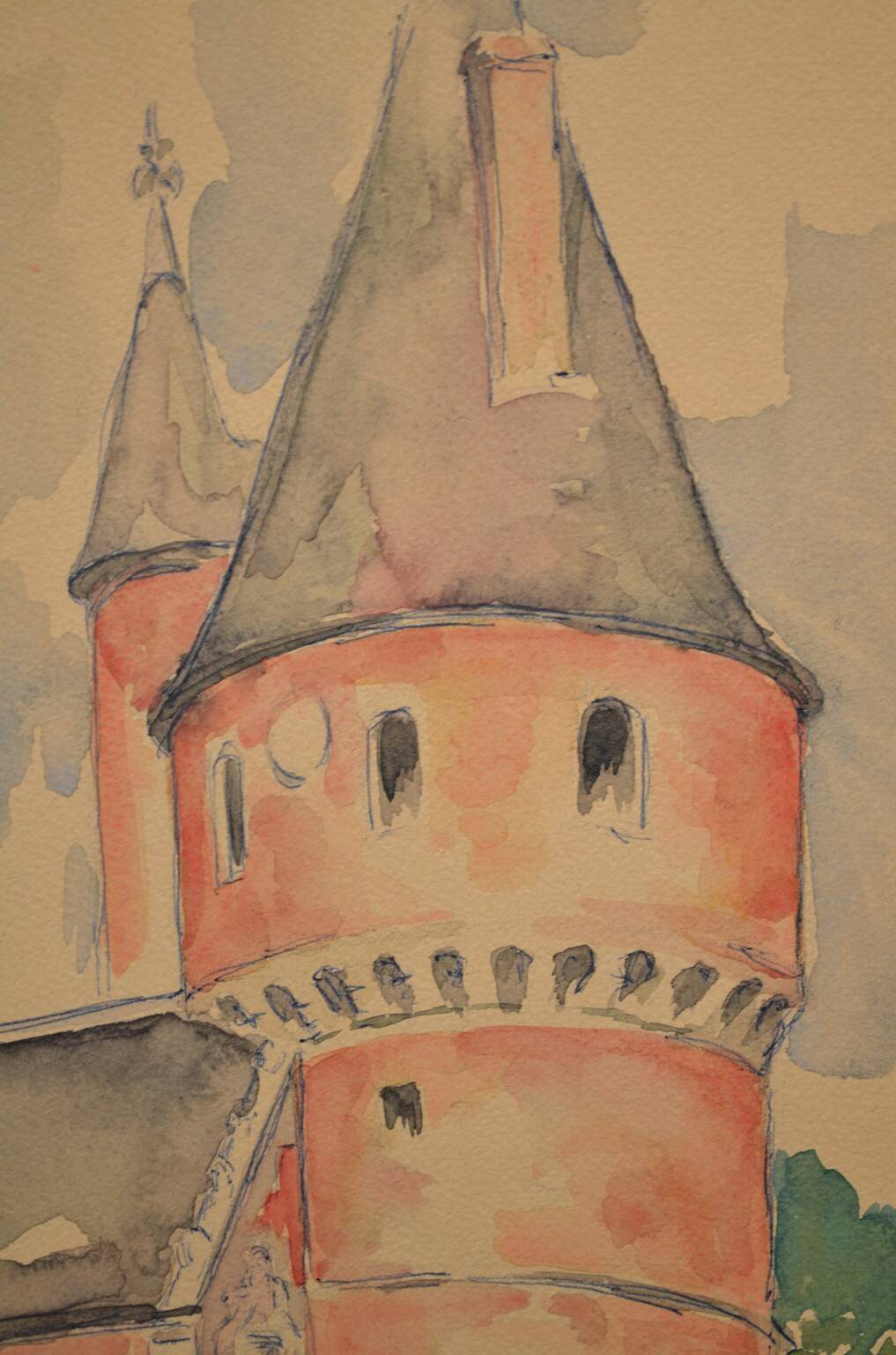 French school 20th century "The castle tower" watercolor