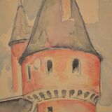 French school 20th century "The castle tower" watercolor