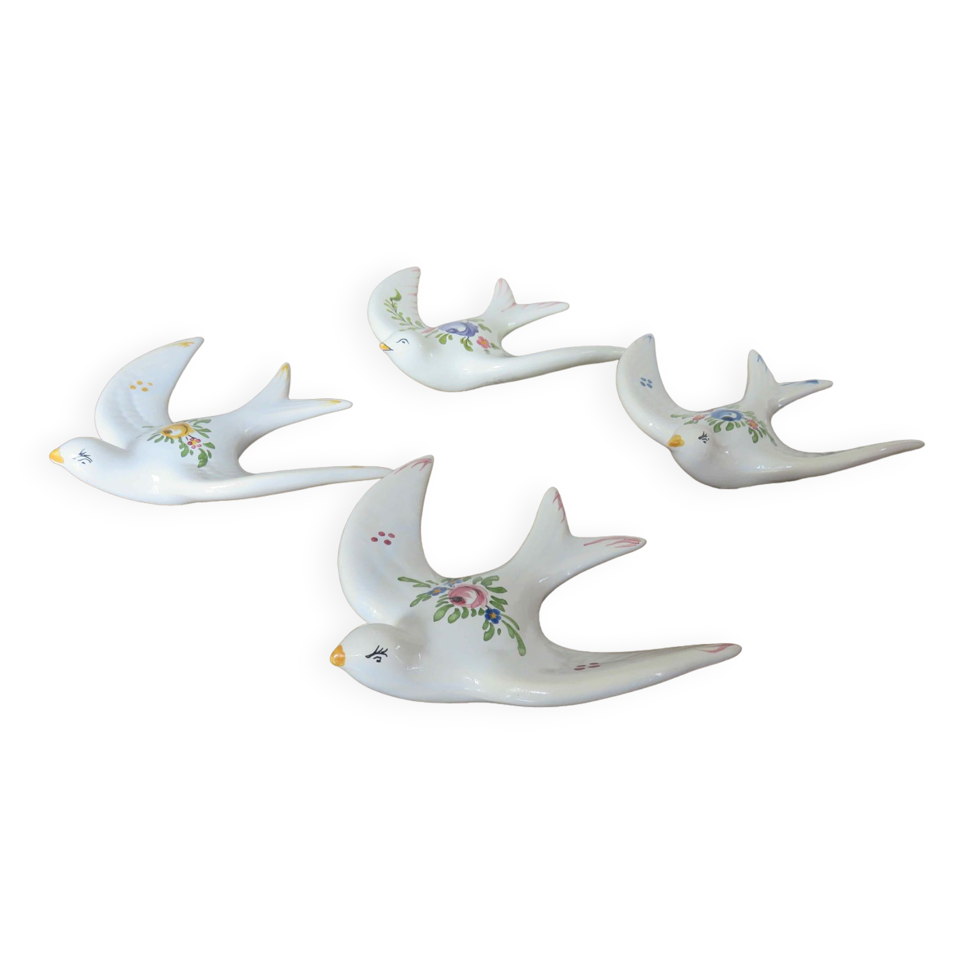 Series of 4 ceramic wall swallows from the south of France 60s 70s