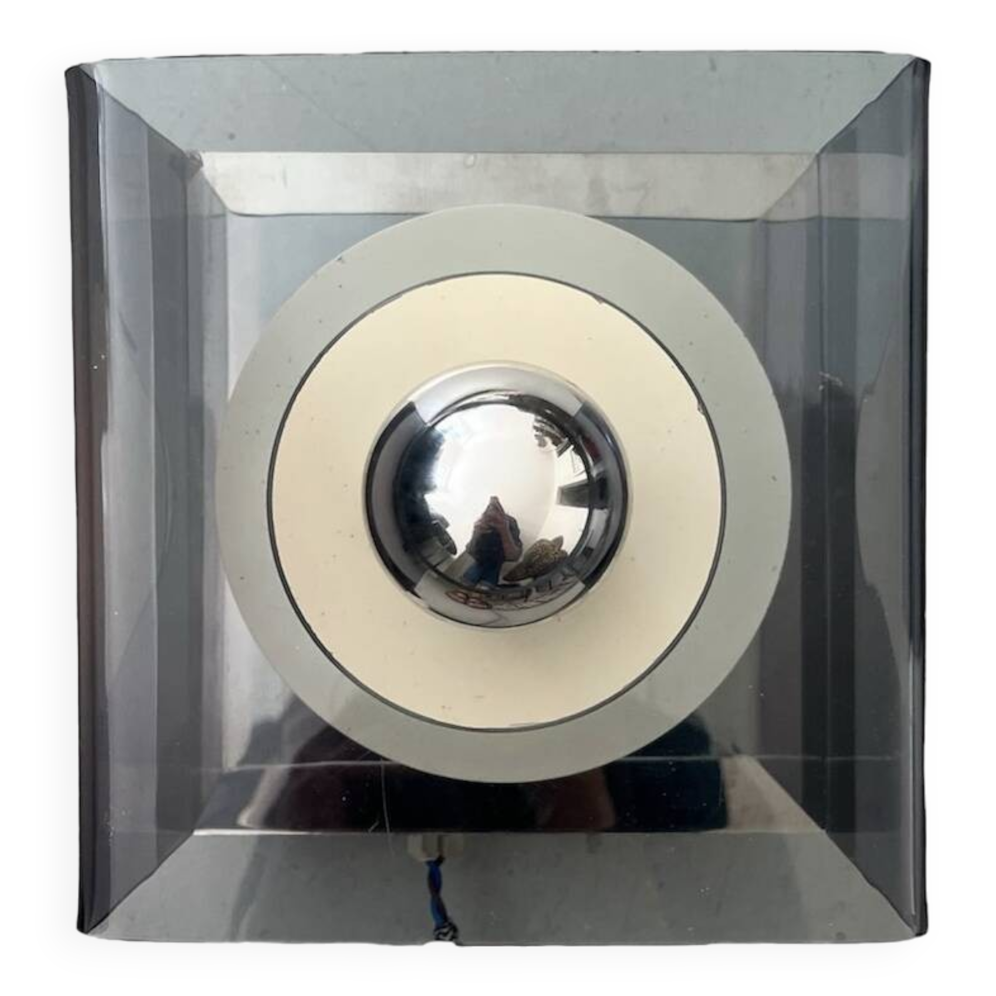 Wall lamp in chromed metal and plexiglass disco model by Jocelyne Trocmé, 1970