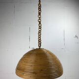 Midcentury pencil reed rattan bamboo pendant hanging lamp, Italy, 1970s