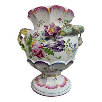 Large Porcelain Vase 19th Century - Samson - Floral Decoration, Pedestal