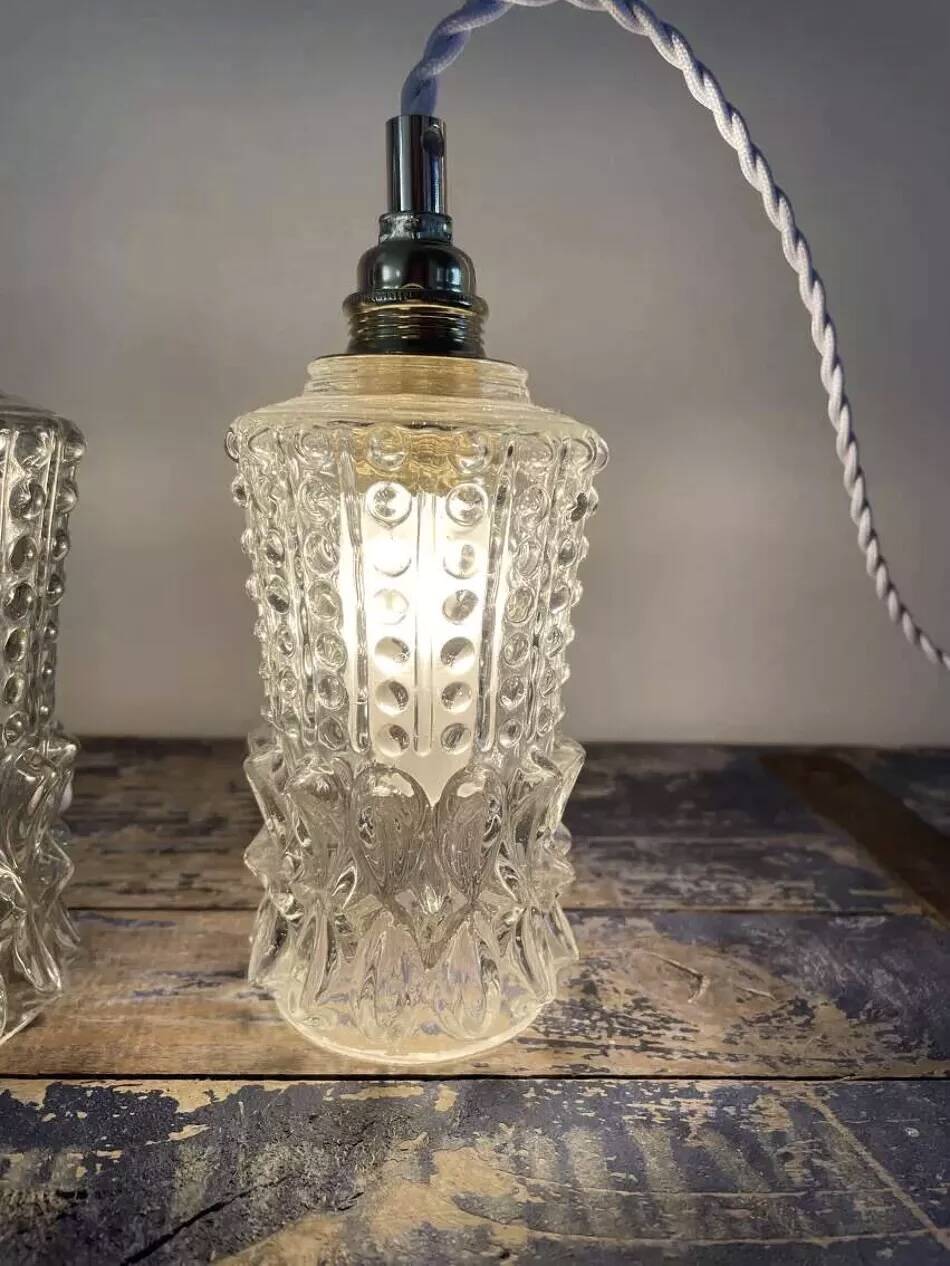 Vintage chiseled glass portable lamps
