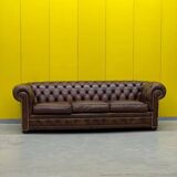 Original English Chesterfield 3-Seater Sofa – Handcrafted Brown Leather