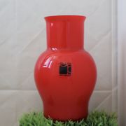 Red Murano glass vase in white shirt ( incamiciato ) , Made in Italy Moretti