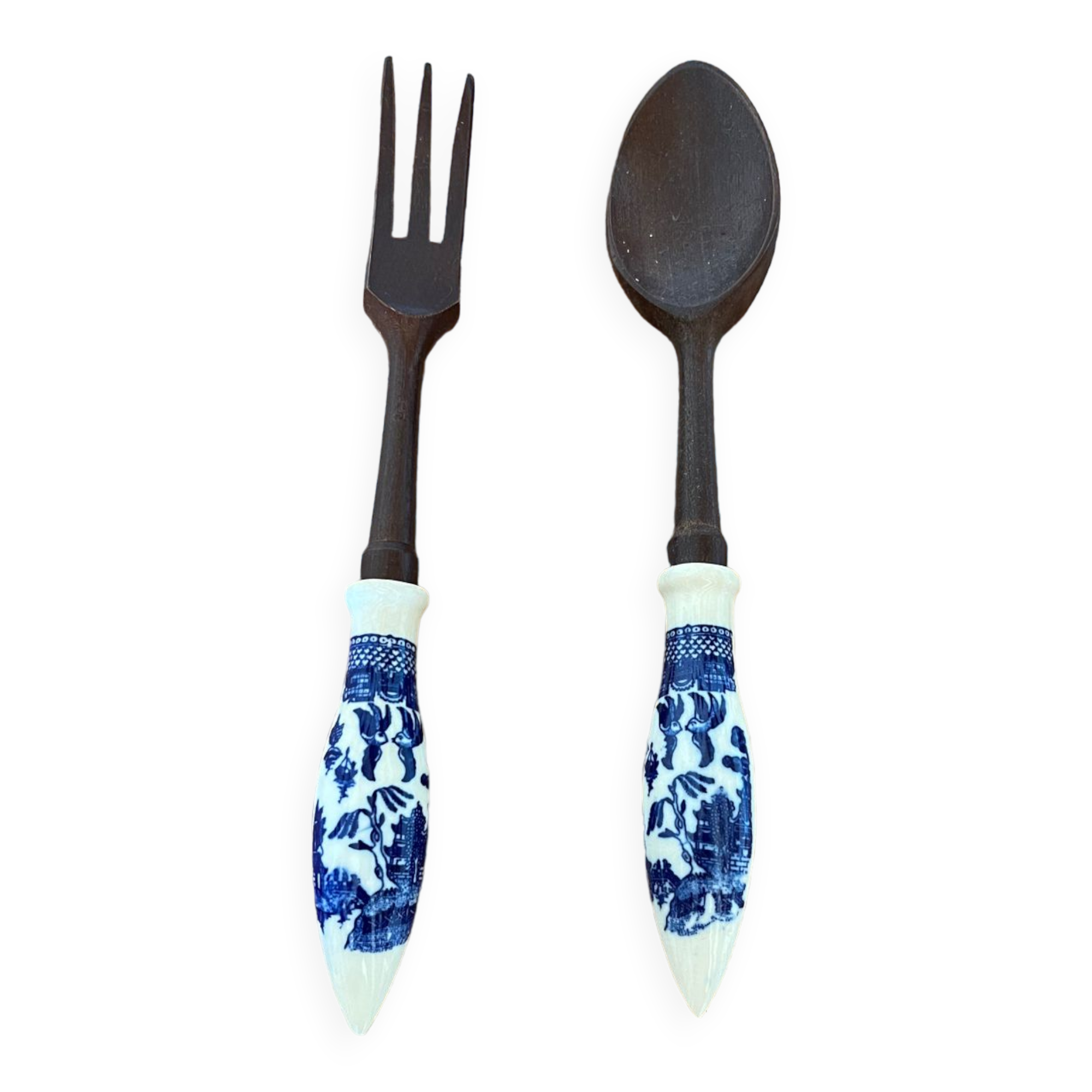 Couvert à salade en bois et porcelaine