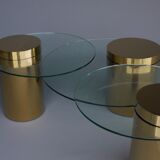 Polished Brass and Glass Low Tables. 2000s. Set of 3