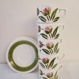 5 cups and ceramic saucers