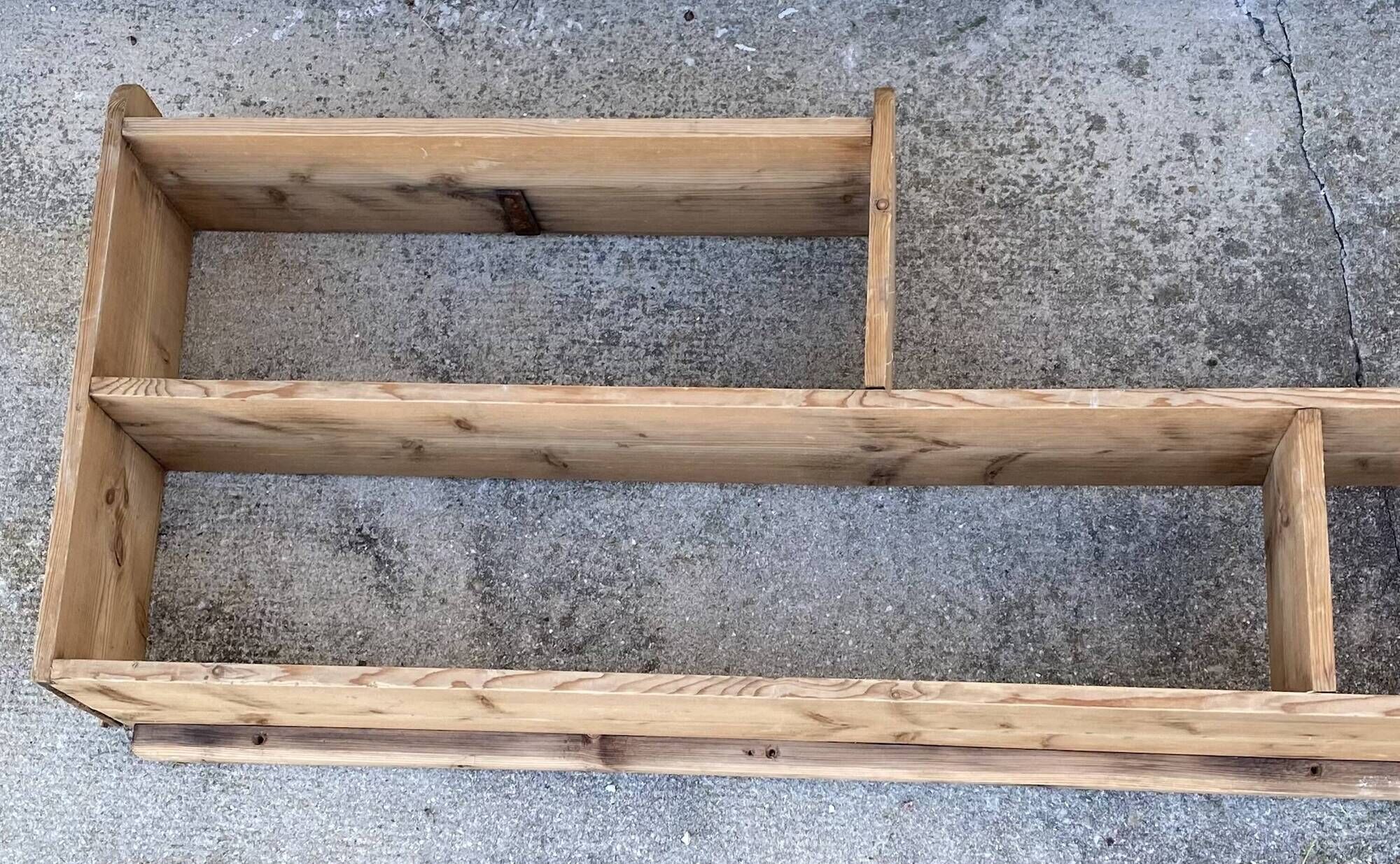 Large vintage wall shelf in raw wood