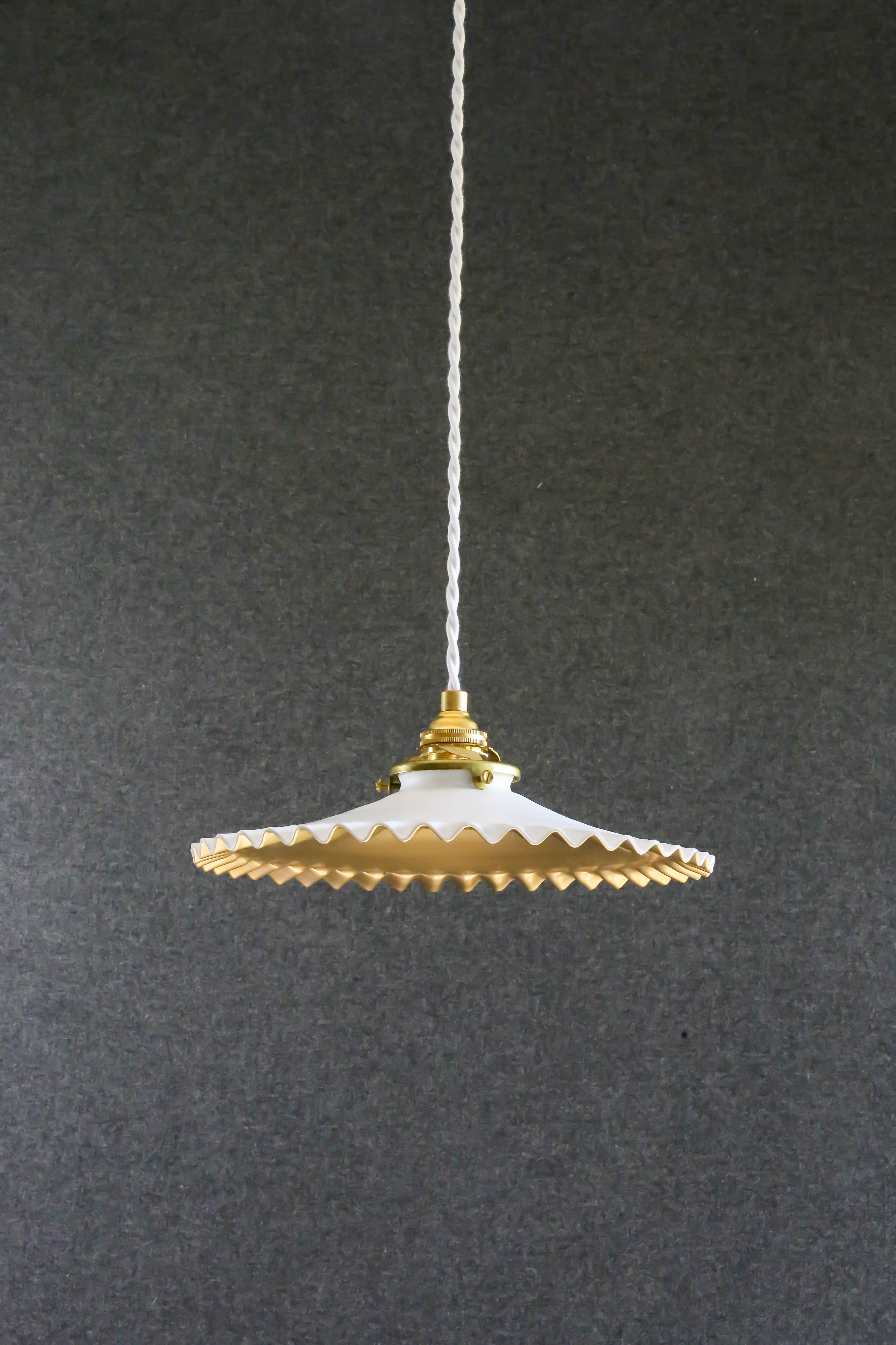 Old opaline pendant lamp painted white and gold - new cable and socket