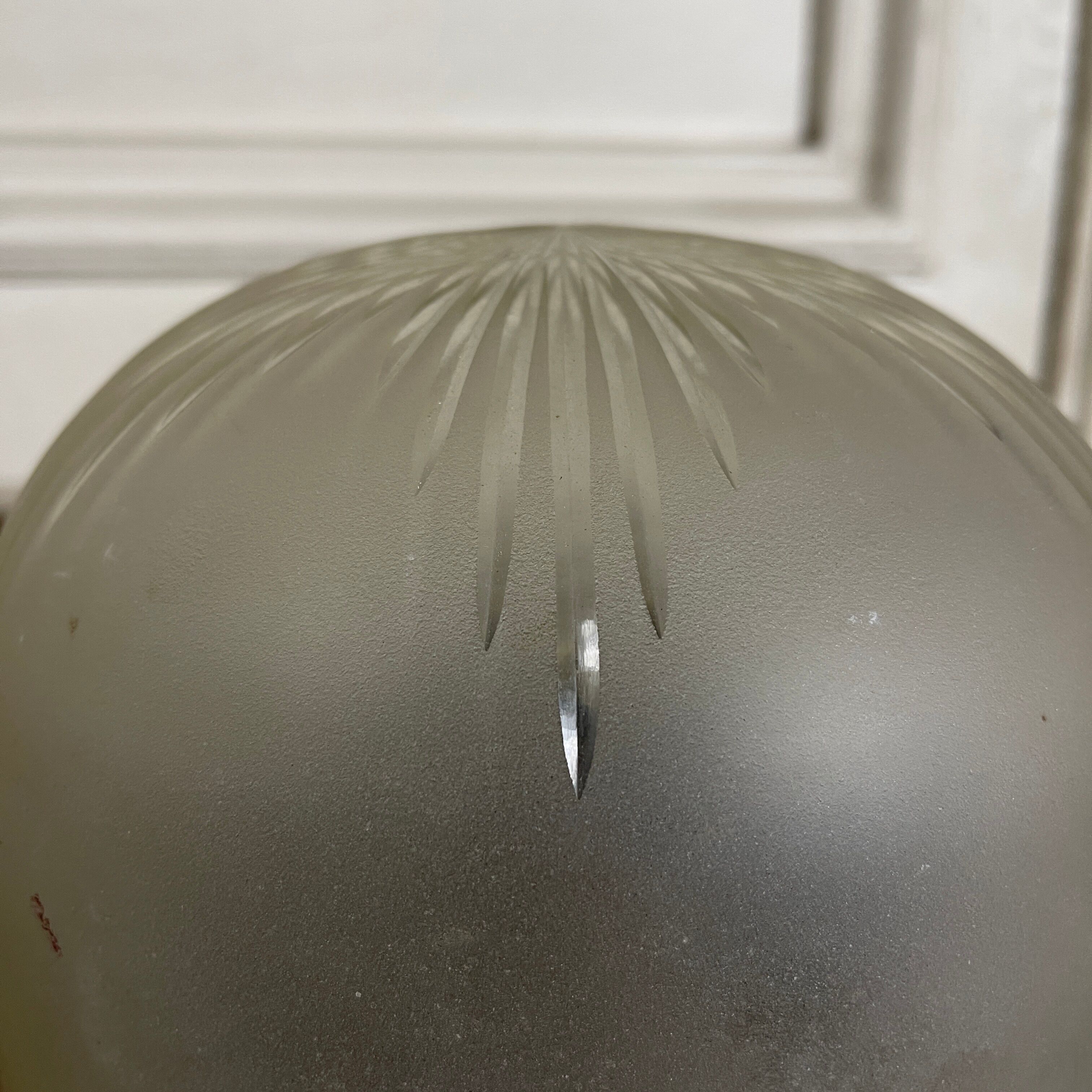 Old ceiling lamp in brass and satin glass