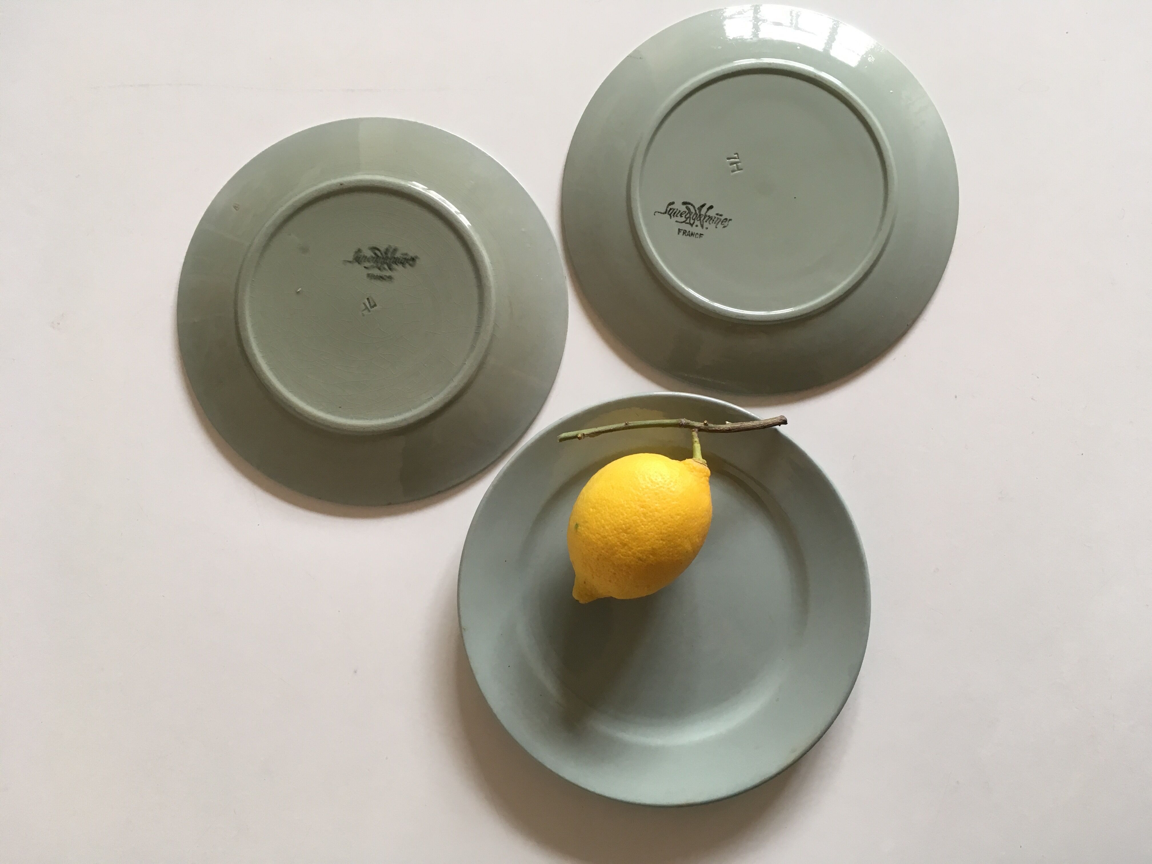 Celadon Sarreguemines earthenware dessert plates