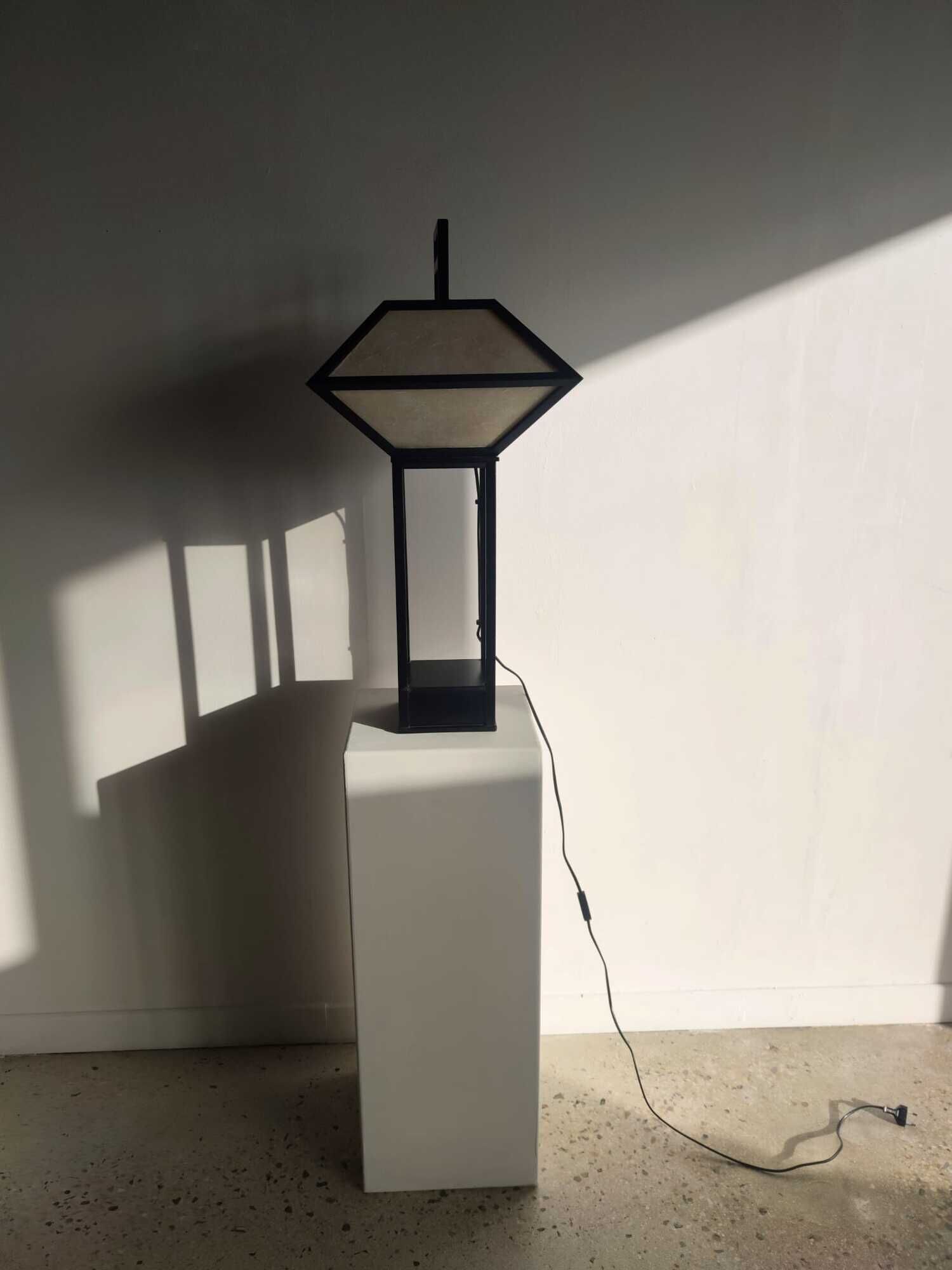 Japanese lamp in black lacquered wood and rice paper H:75cm