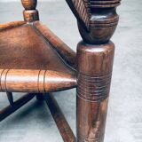 Brutalist Carved Oak Tripod Monk Chair, Sweden, 1930s
