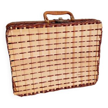 Rattan suitcase 2 tones leather handle