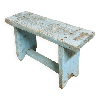 Brocante banc repose-pieds table d'appoint bleu clair