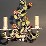 Appliques en fer forgé polychrome à deux lumières, Italie 1950-1960