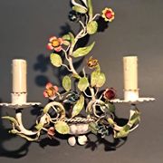 Two-light polychrome painted wrought iron wall lights, Italy 1950/1960.