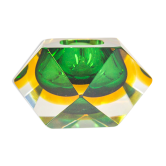 Vide poche de Murano Flavio Poli design verre jaune et vert verre à facettes