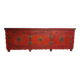 Large Chinese institutional buffet in red lacquer, fully fitted interior.