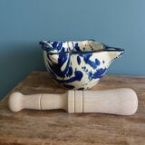 Glazed terracotta mortar and wooden pestle
