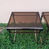 X2 Vintage 1970s smoked acrylic plexiglass side tables
