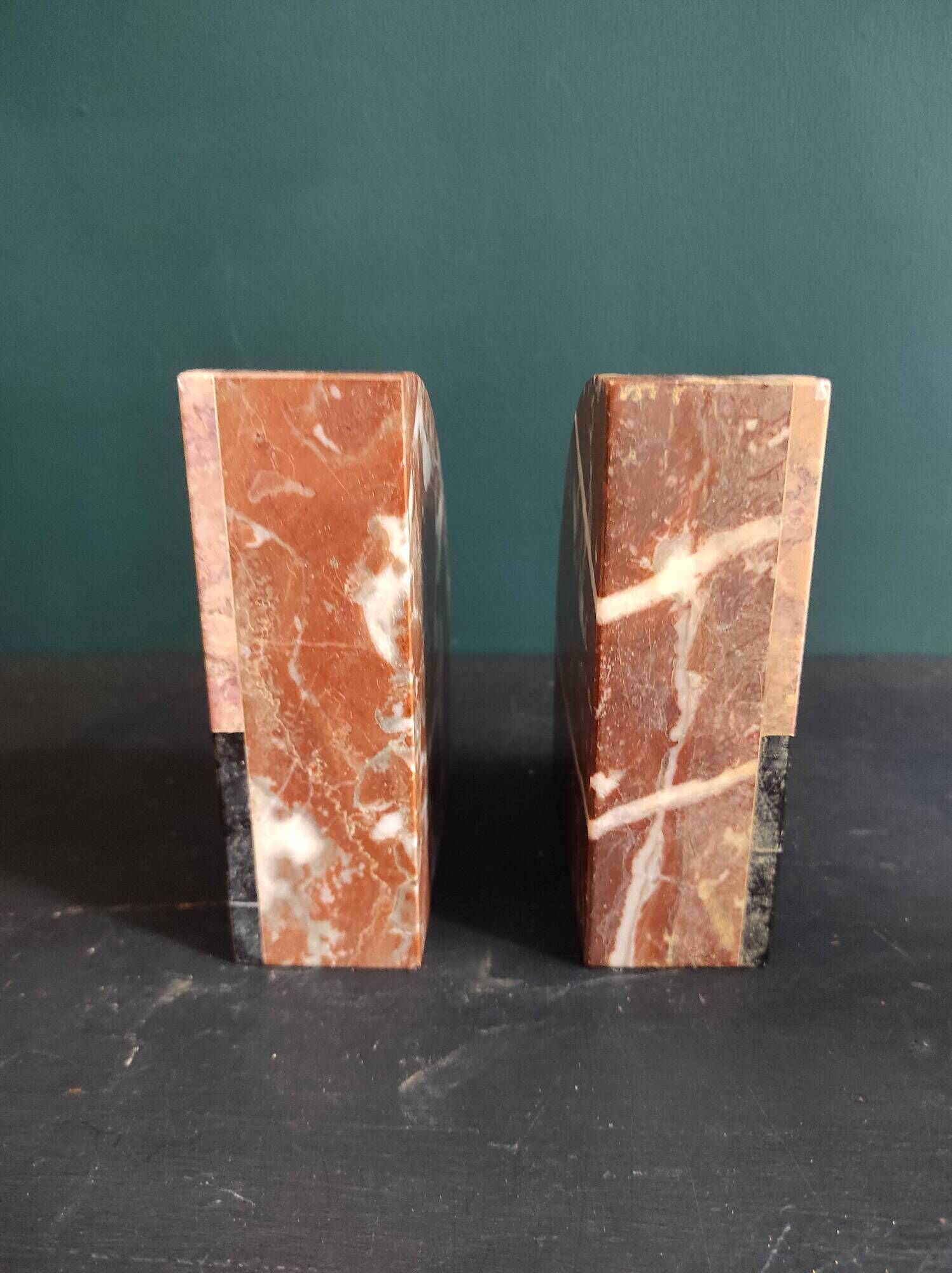 Pair of French vintage marble bookends, art Deco