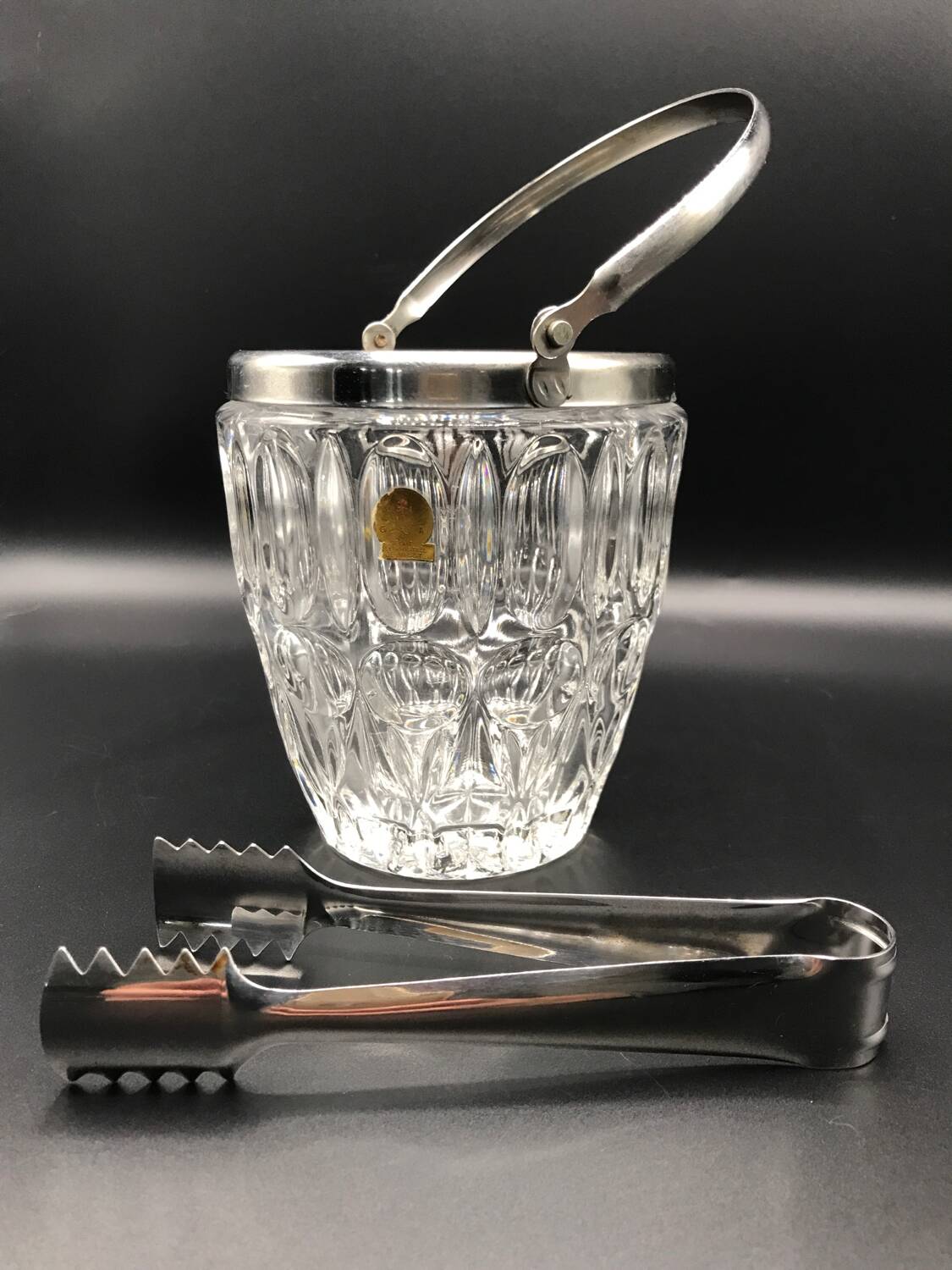 Crystal ice bucket and tongs