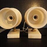 Pair of curved alabaster and bronze appliques