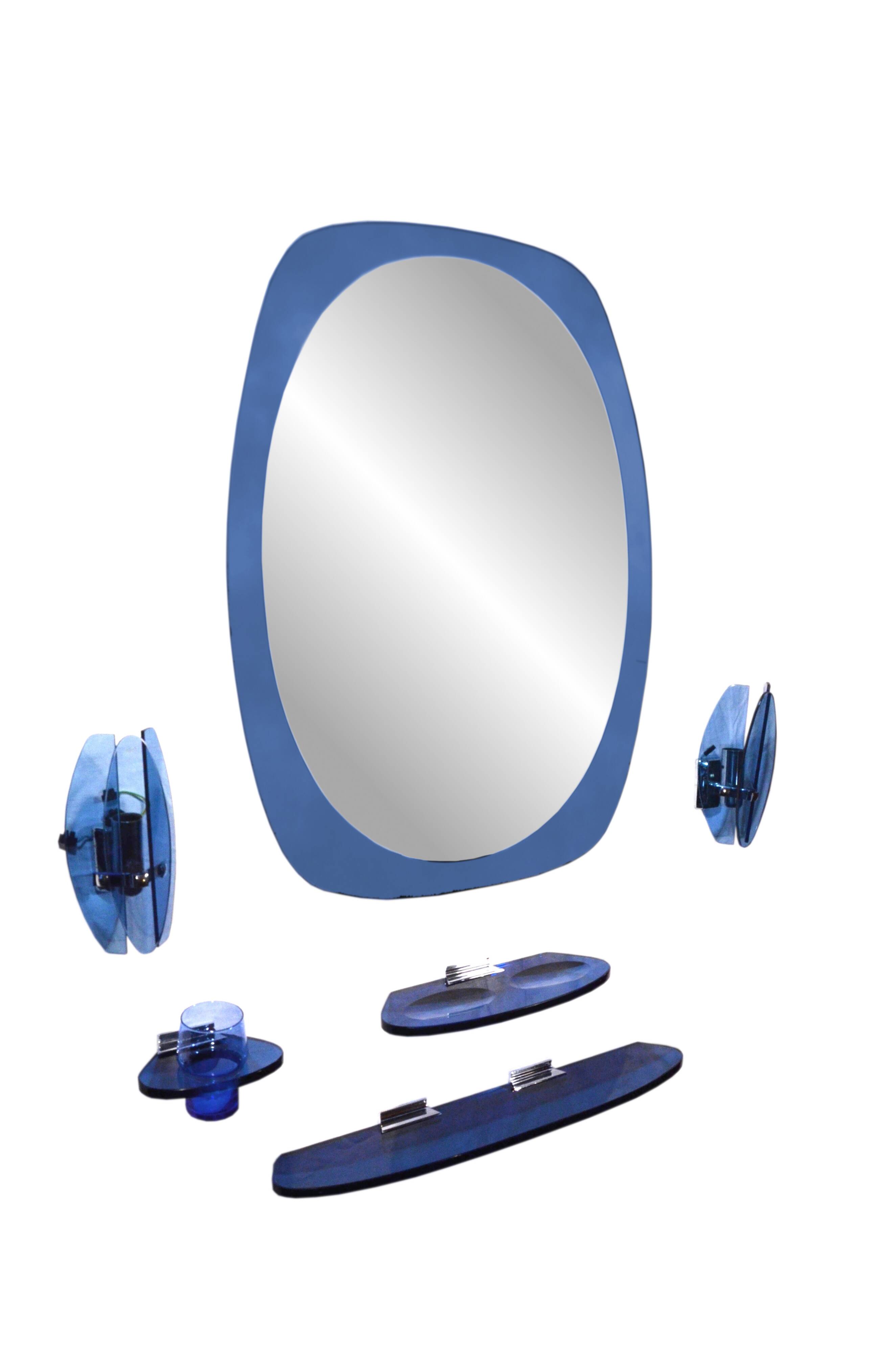 Cobalt blue bathroom set, attributed to Fontana Arte, 1970.