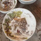 Set of 12 flat plates in Gien earthenware, Ludlow model, chic countryside dining.