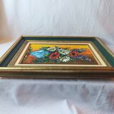 Oil painting on canvas, bouquet of flowers in a framed vase, signed.