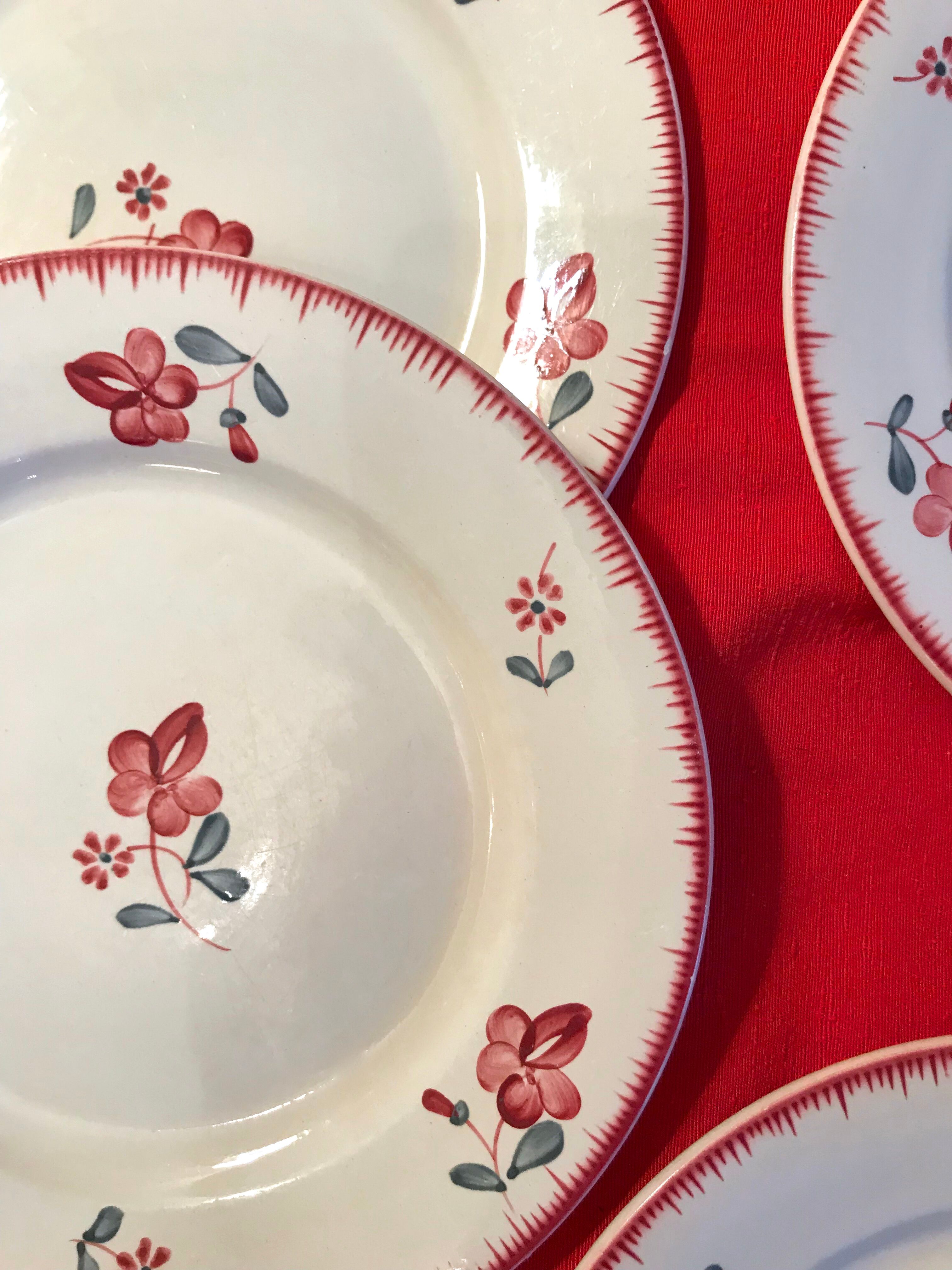 Plates Digoin Sarreguemines fleuries 19th century series Margaret pink flowers