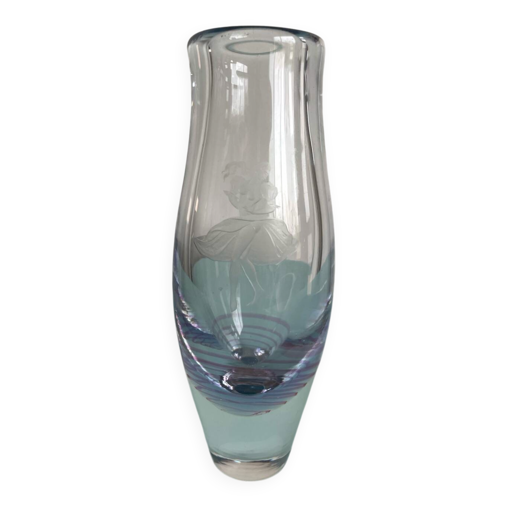 Kosta Boda Vintage Blown Glass Vase - Dancer & Purple Spiral