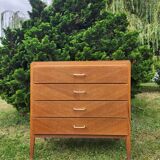 Antique vintage chest of drawers with spindle legs and 4 drawers, 1970s