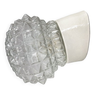 Mid-Century Ceramic & Clear Pressed Glass Wall Light