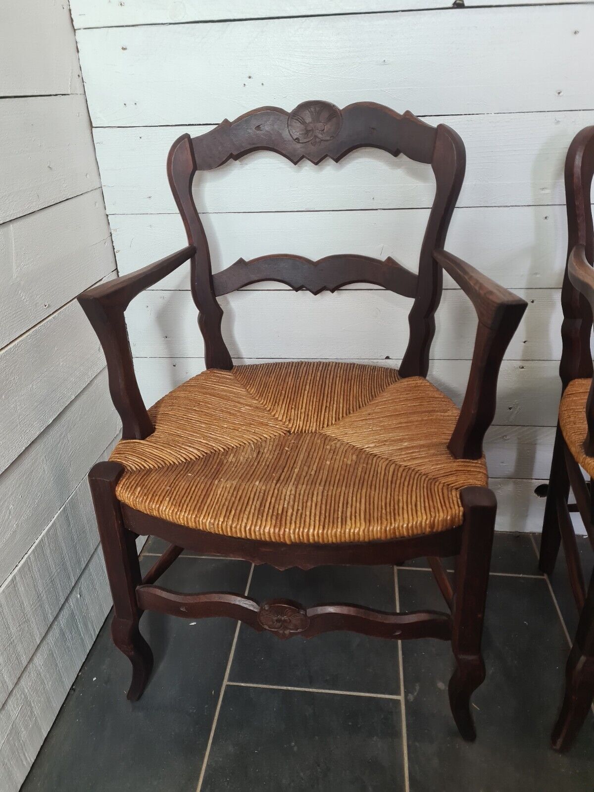LOUIS XV style oak armchairs