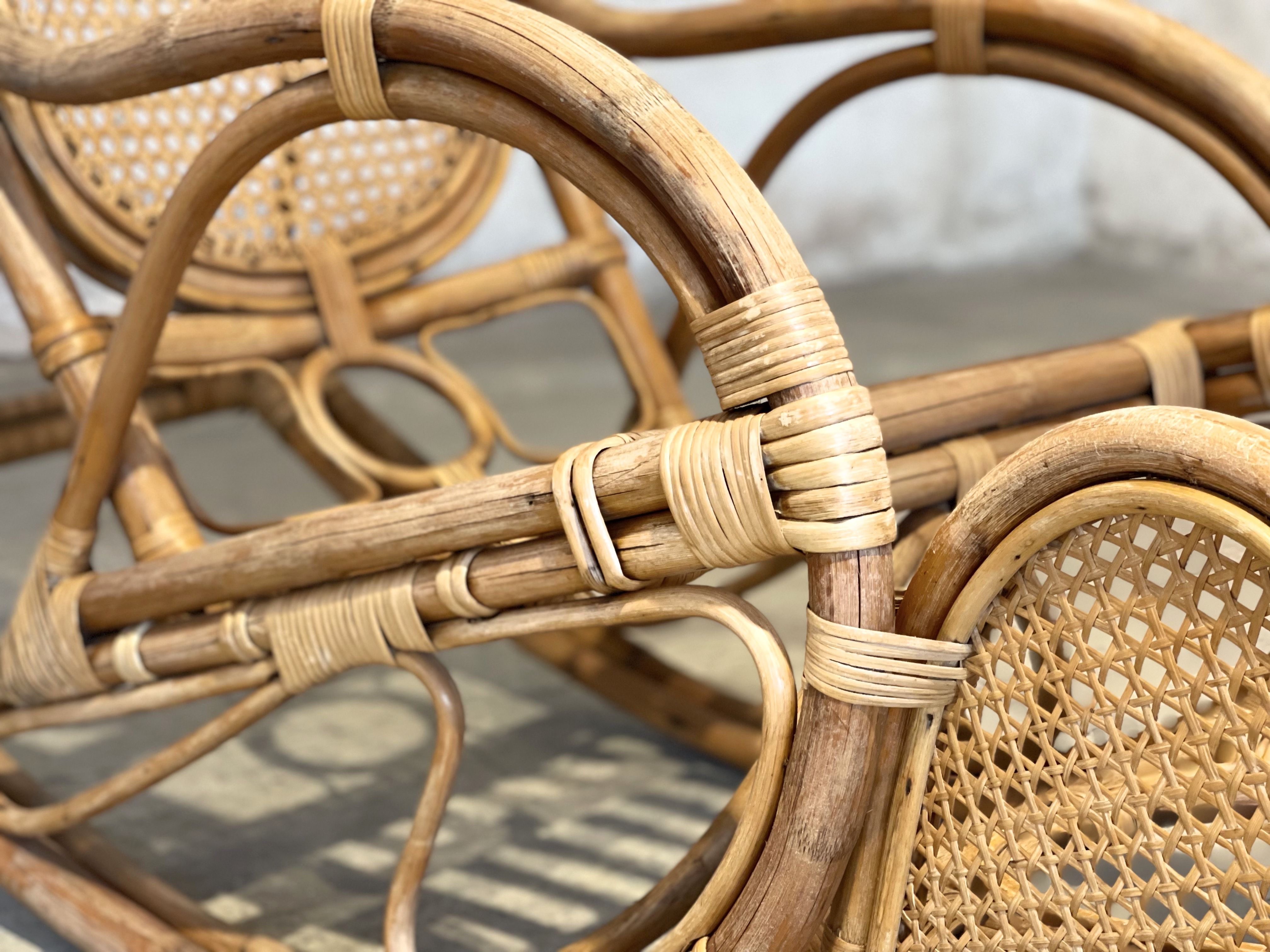 XXL vintage rattan garden armchair or deck chair