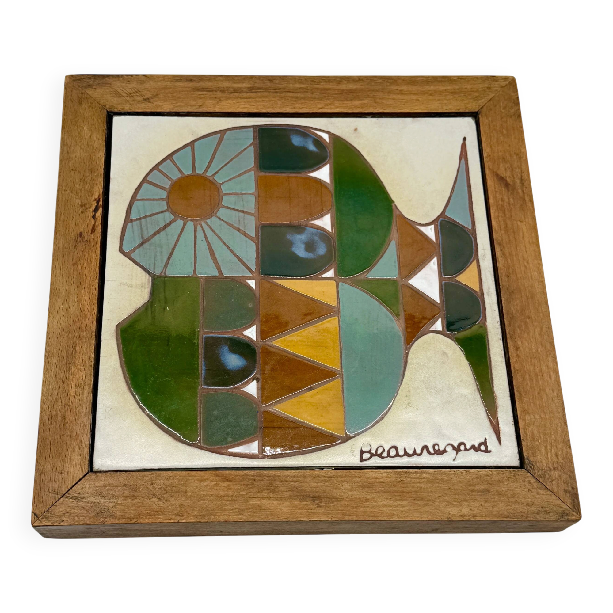 Céramique murale « poisson » signée Beauregard, 1960