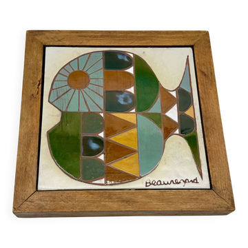 Wall ceramic "fish" signed Beauregard, 1960s