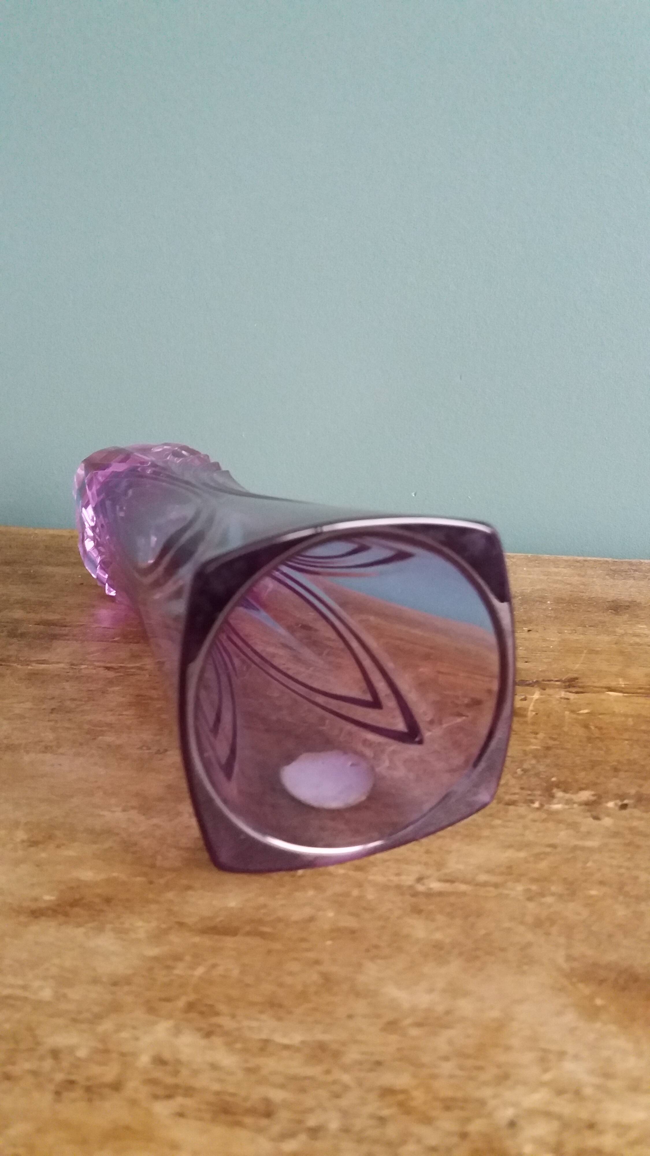 Violet mauve cut crystal soliflore vase, Cristal d’Arques