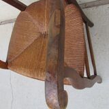 Rustic straw armchair in walnut