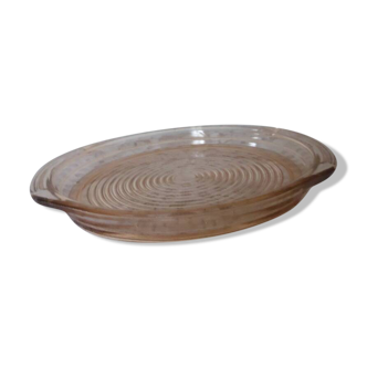 small pink striped round dish