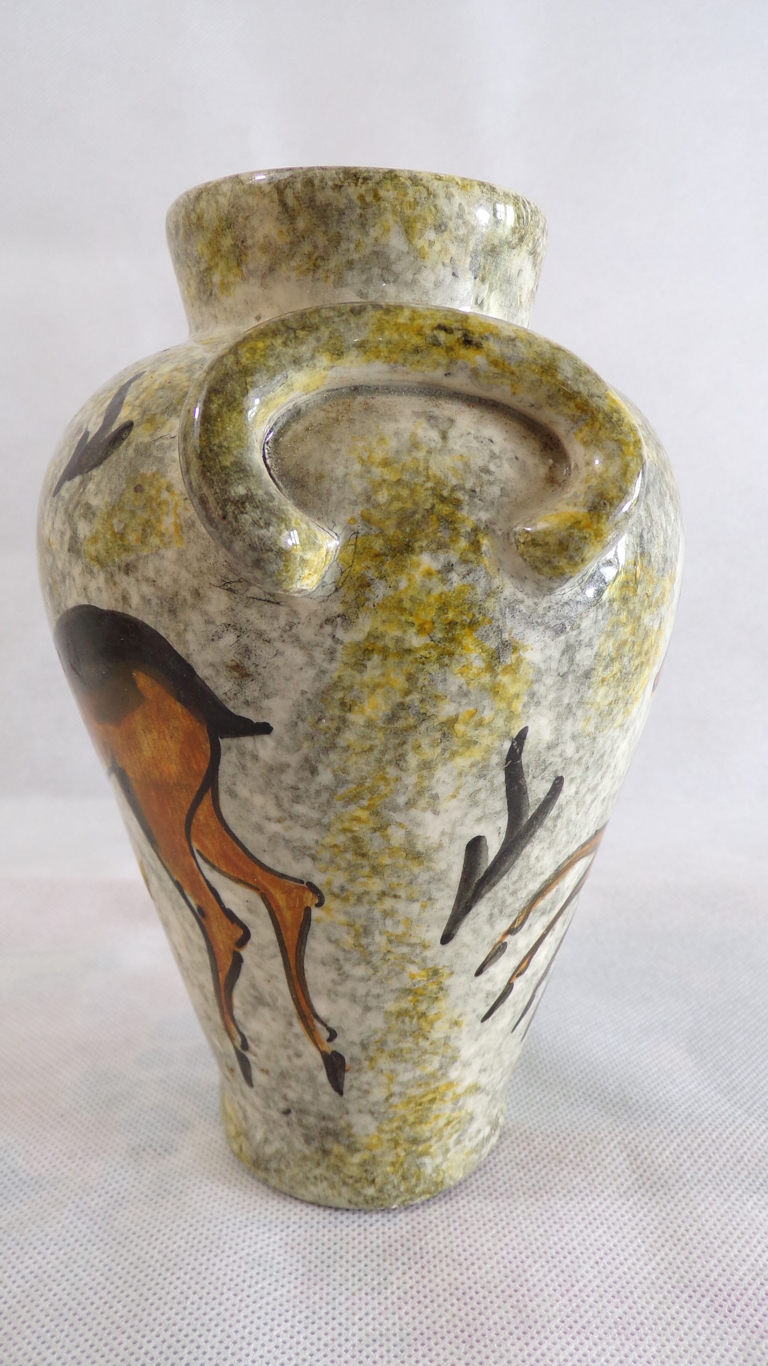 Rock vase signed years 50 - deer Antelope gazelle-
