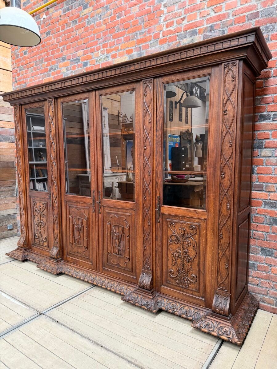 Large oak pharmacy display cabinet