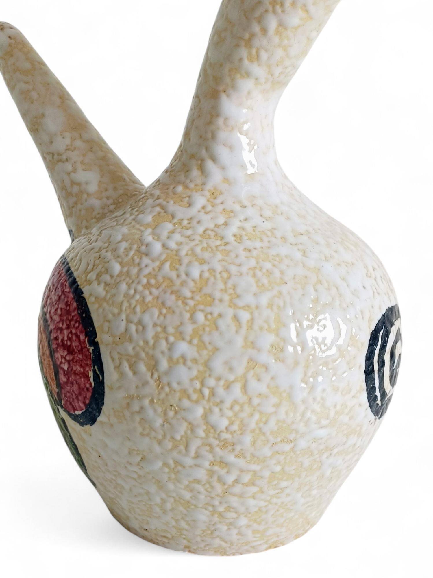 Vintage Spanish Ceramic Porrón, Hand-Painted Rooster, 1960s