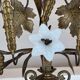 Pair of French Brass Candelabras with Opaline Glass Flowers and Grape Motif