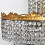 Lustre à 3 lumières en métal doré et pampilles en verre