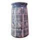 Original vase signed in blue purple glazed terracotta with pink motifs