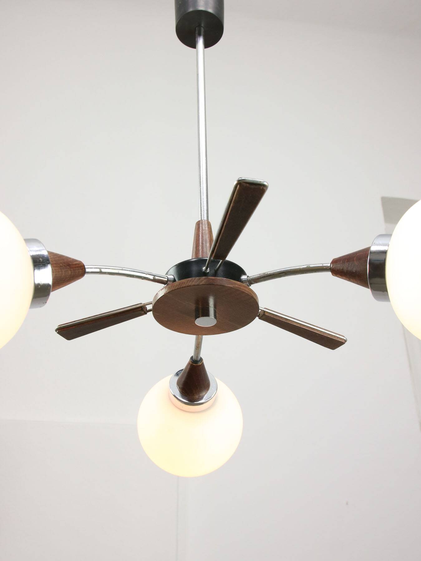 Mid-Century Modern Italian Chrome and Opaline Chandelier